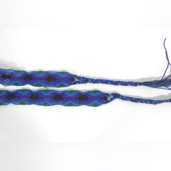 1960’s Psychedelic Hippie Woven Tie Belt Boho Braided Tassels Green Purple Blue - Picture 6 of 7